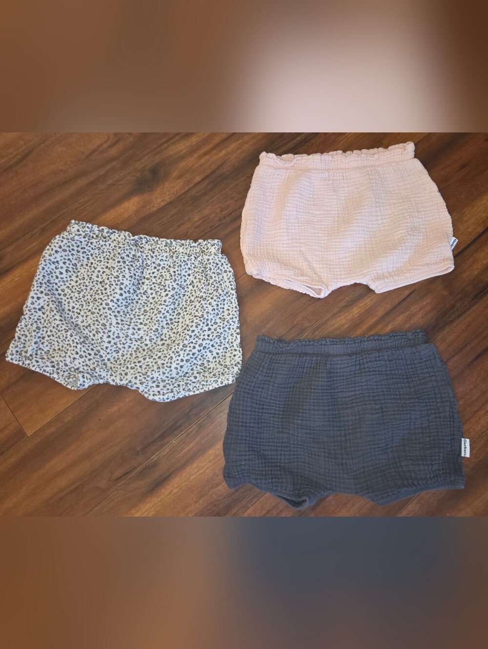 (3) Gerber Girl's Cotton Gauze Bubble Shorts Pink, Charcoal & Leopard Print Lot